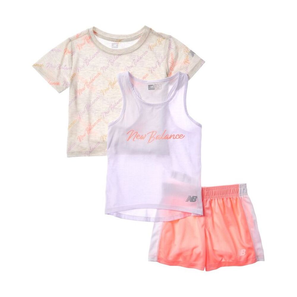 New Balance Girls  3Pc Set T-Shirt, Tank, & Mesh Short Set, White